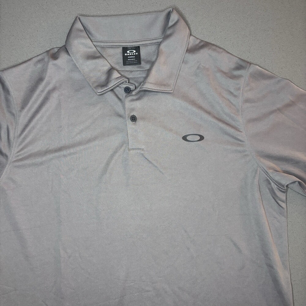 OAKLEY Hydrolix Polo Shirt Mens Small Gray Short Sleeve Regular Fit Stretch Golf